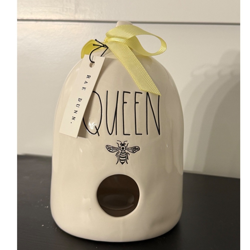Rae Dunn Queen Bee Ceramic Birdhouse Artisan Collection Magenta Cream